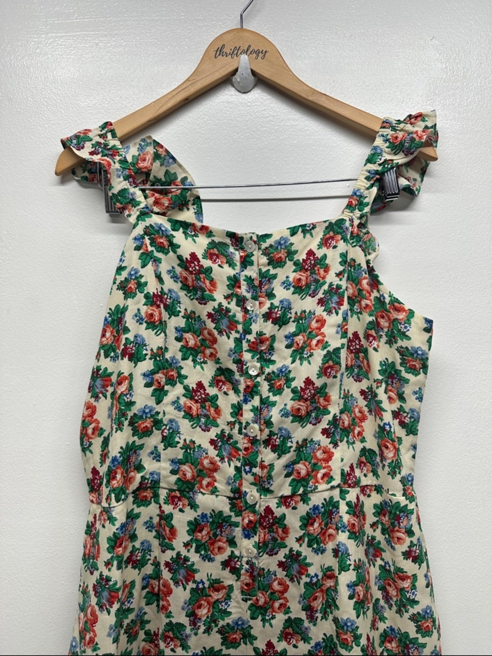 April Cornell Jumpsuit Romper Sleeveless Button Down Pockets Floral Ivory Medium - Picture 4 of 10
